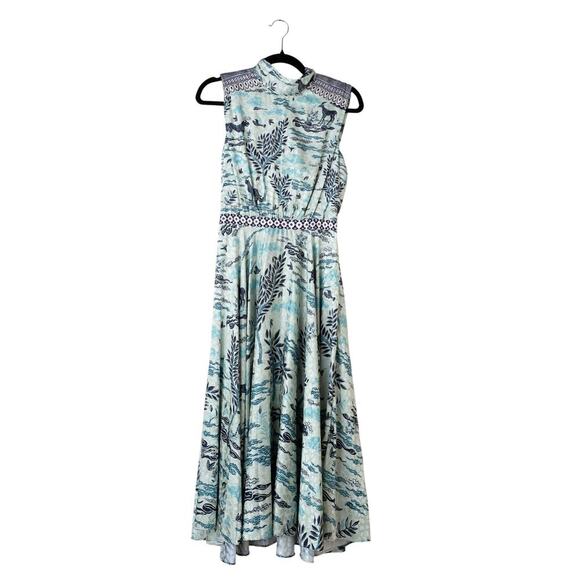 SALONI Fleur E Green Floral Printed Satin Open-Back Midi Dress - Size 2 - Picture 3 of 11
